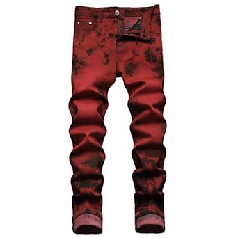 Men's Tie-Dye Slim Fit Denim Pants, Fashion Washed Stretch Jeans for Streetwear.