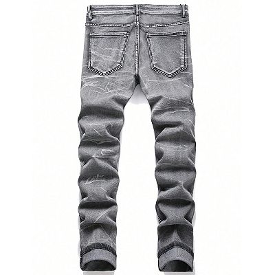 Men's Distressed Ripped Slim Fit Biker Jeans, Stretch Denim Pants