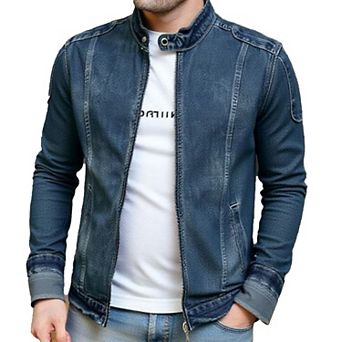 Men's Stand Collar Denim Jacket, Casual Zip-Up Trucker Coat for Daily Wear & Street Style