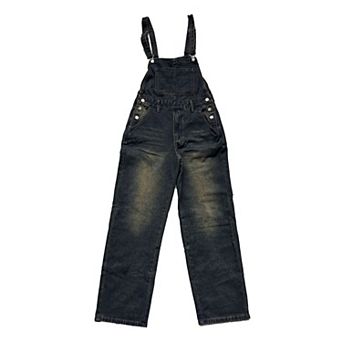 Men's Vintage Washed Denim Bib Overalls, Loose Wide Leg Streetwear Jumpsuit