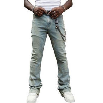 Men's Vintage Washed Flare Jeans, Slim Bootcut Denim Pants for Streetwear & Casual