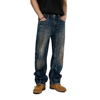 Men's Vintage Washed Baggy Jeans, Loose Fit Denim Pants for Streetwear & Casual Style