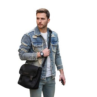 Men's Frayed Distressed Denim Jacket, Vintage Washed Trucker Coat for Streetwear