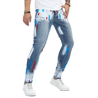 Men's Paint-Splatter Slim Jeans, Artistic Washed Denim Pants for Streetwear & Casual