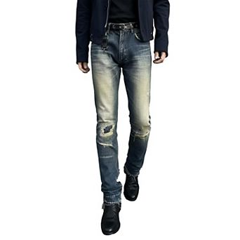 Men's Vintage Washed Distressed Slim Jeans, Faded Denim Pants for Streetwear & Casual
