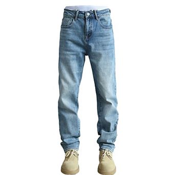 Men's Vintage Light Washed Straight Leg Jeans, Classic Denim Pants for Casual Daily Wear