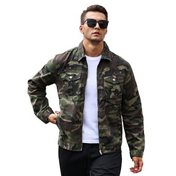 Men's Camouflage Print Trucker Jacket, Casual Military-Style Coat for Streetwear