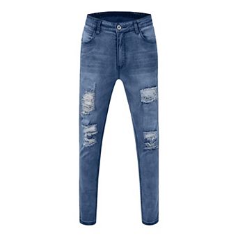 Men's Distressed Skinny Jeans, Light Washed Ripped Denim Pants for Streetwear & Casual