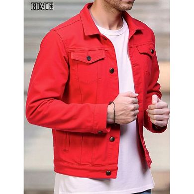 Men's Classic Denim Trucker Jacket, Casual Button-Down Jean Coat.