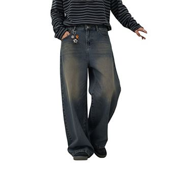 Men's Baggy Wide Leg Jeans, Casual Loose Fit Denim Pants, Vintage Straight Leg.