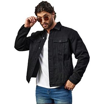 Men's Classic Black Denim Jacket, Casual Trucker Jacket with Button Closure.