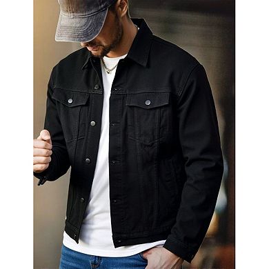 Men's Classic Black Denim Jacket, Casual Trucker Jacket with Button Closure.