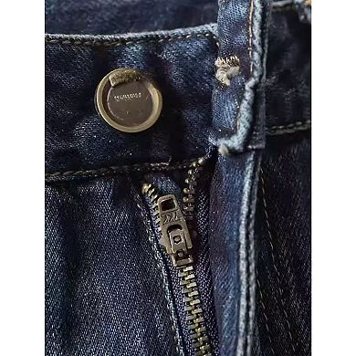 Men's Vintage Distressed Jeans, Relaxed Straight Leg Ripped Denim Pants.