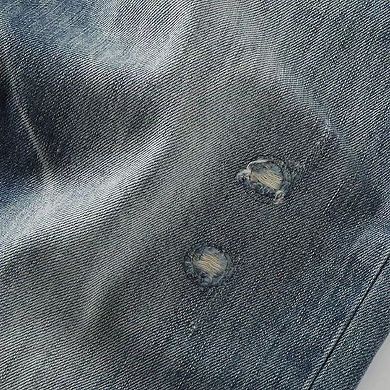 Men's Vintage Washed Distressed Jeans, Straight Leg Denim Pants with Ripped.