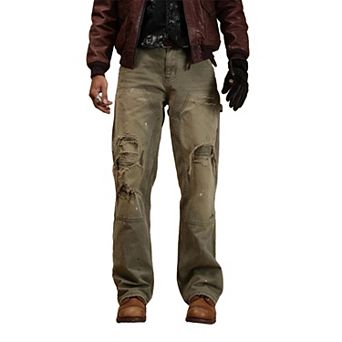 Men's Vintage Distressed Carpenter Pants, Relaxed Straight Leg Workwear Trousers.