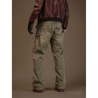 Men's Vintage Distressed Carpenter Pants, Relaxed Straight Leg Workwear Trousers.