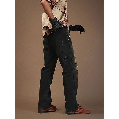 Men's Vintage Distressed Carpenter Jeans, Straight Leg Workwear Denim Pants with.