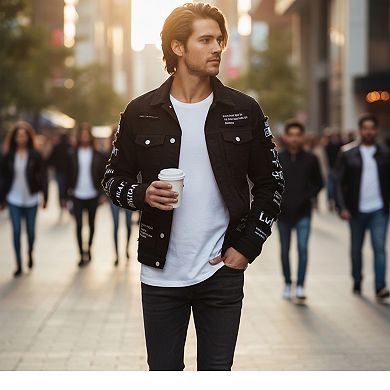 Men's Ripped Denim Jacket, Streetwear Patchwork Jean Coat, Casual Button Down Trucker Jacket.