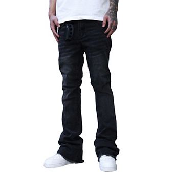 Men's Flare Leg Jeans, Slim Fit Frayed Hem Bootcut Denim Pants for Streetwear