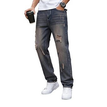Men's Vintage Washed Distressed Jeans, Straight Leg Casual Denim Pants for Men