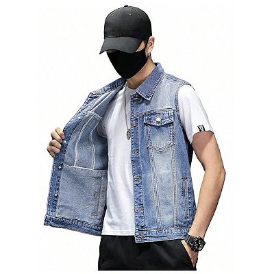Men's Classic Sleeveless Denim Vest, Casual Button Down Trucker