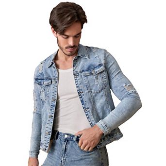 Men's Distressed Denim Jacket, Slim Fit Button Down Trucker Jean Coat for Casual Wear