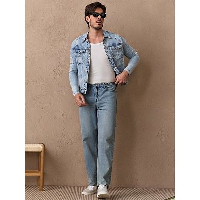 Men's Distressed Denim Jacket, Slim Fit Button Down Trucker Jean Coat for Casual Wear