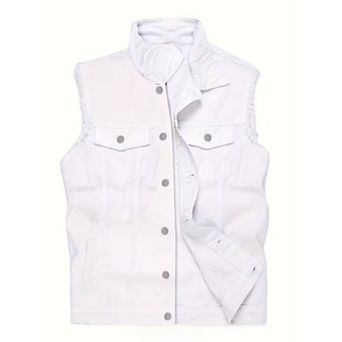 Men's Sleeveless Denim Vest, Casual Button Down Trucker Jean Vest Jacket for Biker Party