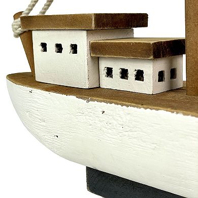 13.5in Wood Fishing Boat Statue Nautical Decor Handcrafted Ship Model