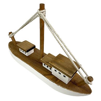 13.5in Wood Fishing Boat Statue Nautical Decor Handcrafted Ship Model