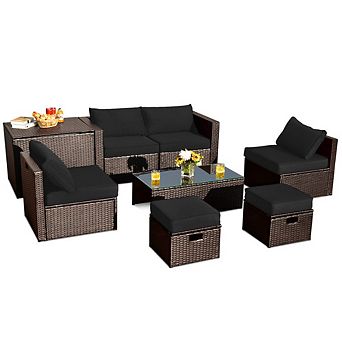 8 pc Space Patio Furniture Set, Rattan Outdoor Sectional with Storage