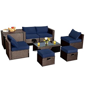 8 pc Space Patio Furniture Set, Rattan Outdoor Sectional with Storage