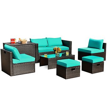 8 pc Space Patio Furniture Set, Rattan Outdoor Sectional with Storage