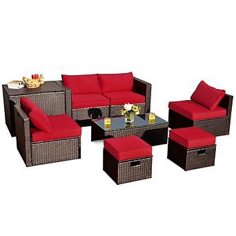 8 pc Space Patio Furniture Set, Rattan Outdoor Sectional with Storage