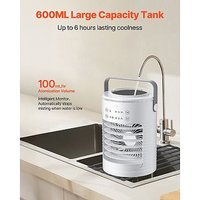 Portable Air Conditioner, 600ml Evaporative Air Cooler with Timer for Bedroom & Office