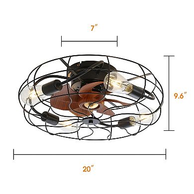 20 Inch Industrial Enclosed Ceiling Fan with Remote, Reversible Motor for Bedroom