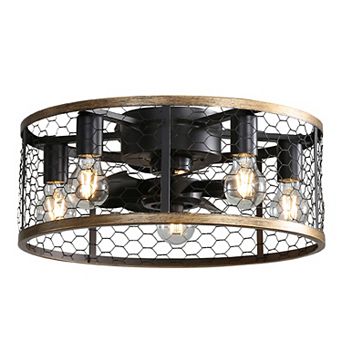 20 Inch Industrial Caged Ceiling Fan, Reversible Flush Mount For Farmhouse