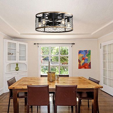 20 Inch Industrial Caged Ceiling Fan, Reversible Flush Mount For Farmhouse