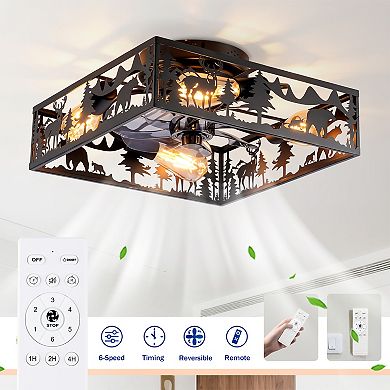 20 Inch Square Farmhouse Flush Mount Bladeless Ceiling Fan with Remote for Bedroom