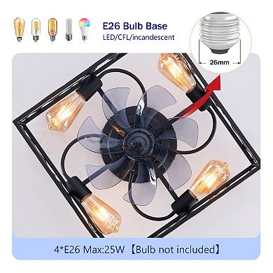 20 Inch Square Farmhouse Flush Mount Bladeless Ceiling Fan with Remote for Bedroom