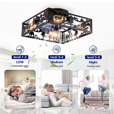 20 Inch Square Farmhouse Flush Mount Bladeless Ceiling Fan with Remote for Bedroom