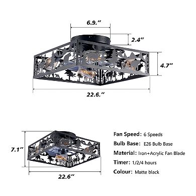 20 Inch Square Farmhouse Flush Mount Bladeless Ceiling Fan with Remote for Bedroom