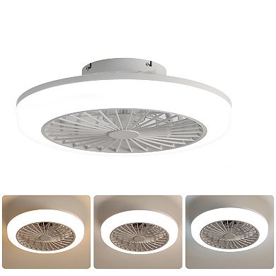 18 Inch Enclosed Ceiling Fan with Light, Flush Mount Bladeless Low Profile Fan for Bedroom