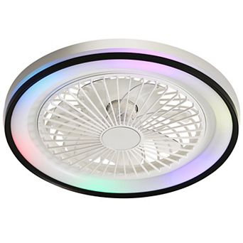 19 Inch RGB Enclosed Ceiling Fan with Light, Flush Mount Dimmable for Bedroom