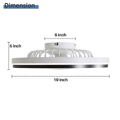 19 Inch RGB Enclosed Ceiling Fan with Light, Flush Mount Dimmable for Bedroom