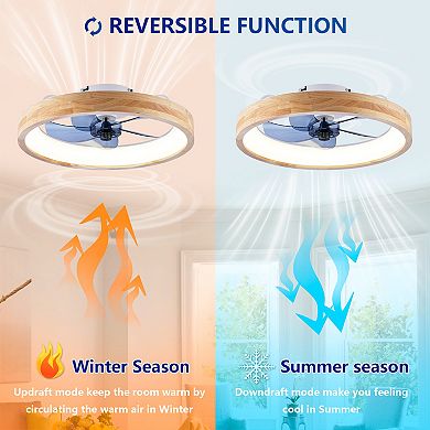 20 Inch Flush Mount Ceiling Fan With Light, Dimmable LED Quiet DC Motor For Bedroom