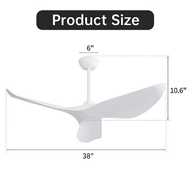 38 Inch Modern Ceiling Fan Without Light, Reversible DC Motor