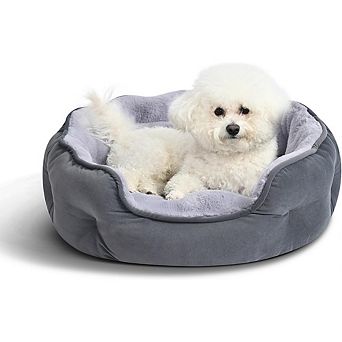 Round Washable Plush Pet Bed with Non-Slip Bottom