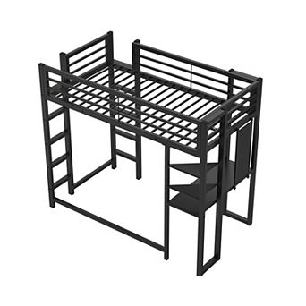 Loft Bed with Desk Metal Twin Size Loft Bed Frame with Desk and Storage for Teens Black