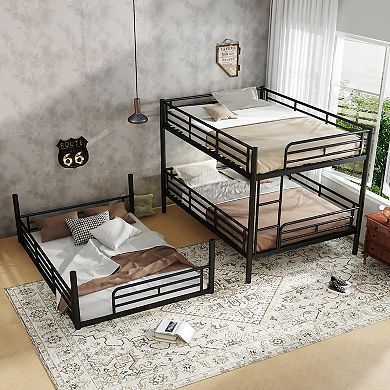 Metal Triple Bunk Bed with Safety Guardrails and Noise Reduced Design